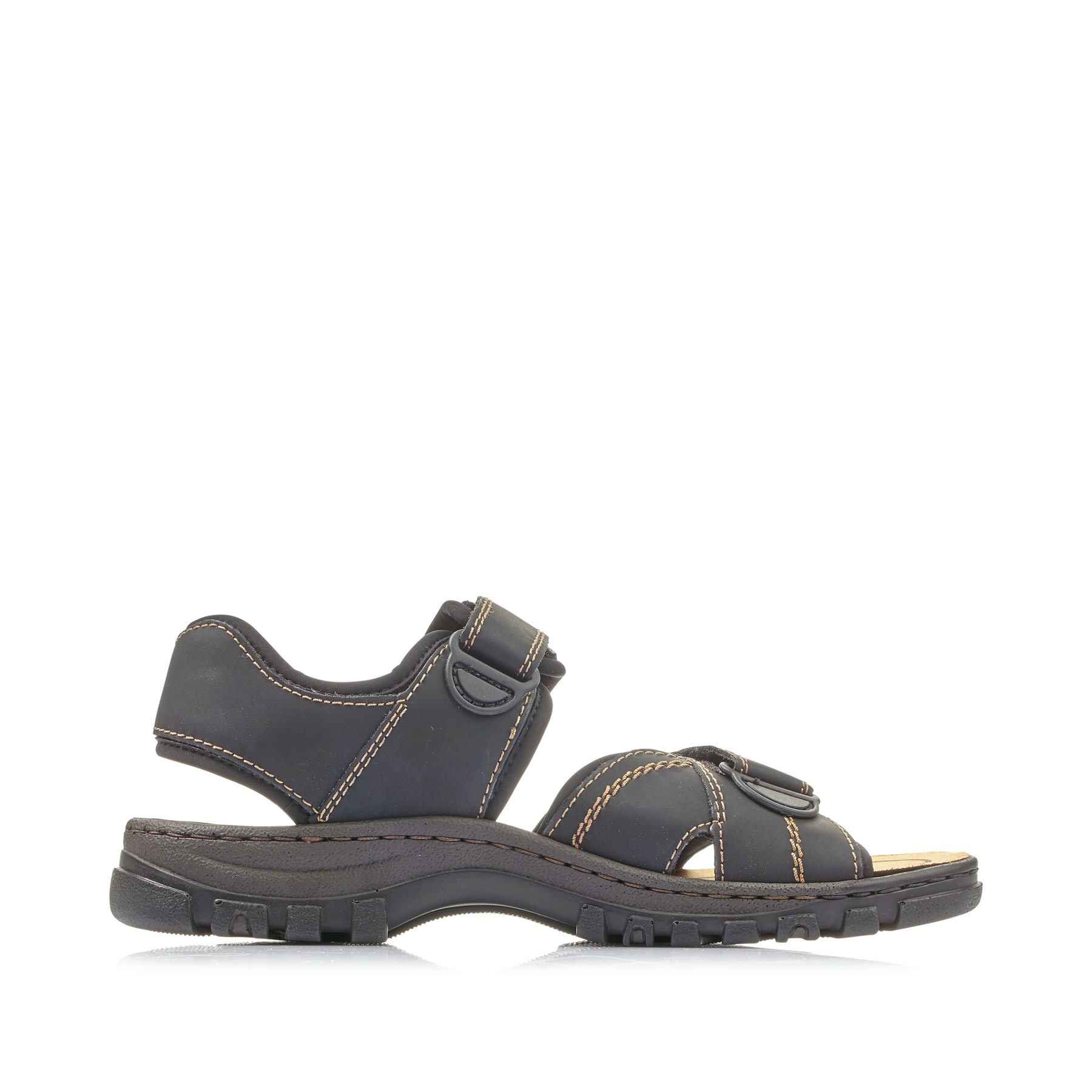 Schwarze Rieker Herren Trekkingsandalen 25051-01 mit einem Klettverschluss. Schuh Innenseite.