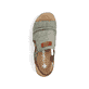 Grüne Rieker Keilsandaletten V1261-52 mit modischen Raffungen sowie Gummizug. Schuh von oben.