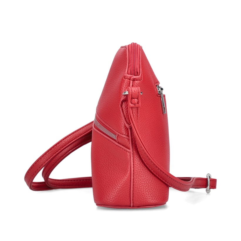 Sac à main Rieker H1031-33 rouge avec fermeture éclair et bandoulière ajustable. Côté droit.