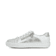 Silberne Rieker Damen Sneaker Low L59A1-90 mit einem Reißverschluss. Schuh Außenseite.