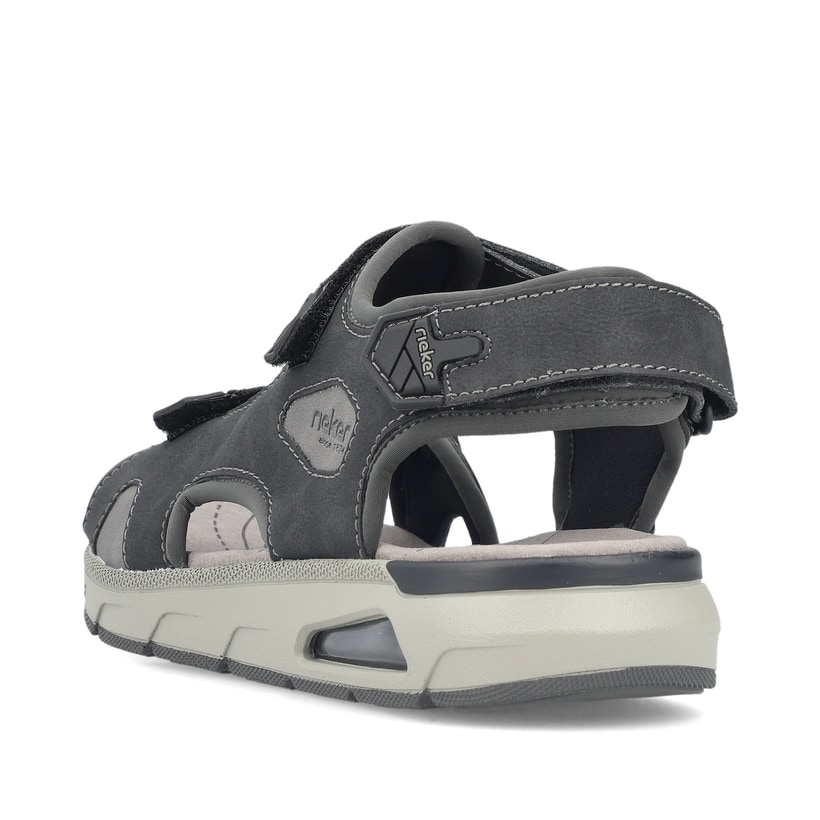 Schwarze Rieker Herren Trekkingsandalen 29151-00 mit Rieker Air Sohlenfenster. Schuh von hinten.