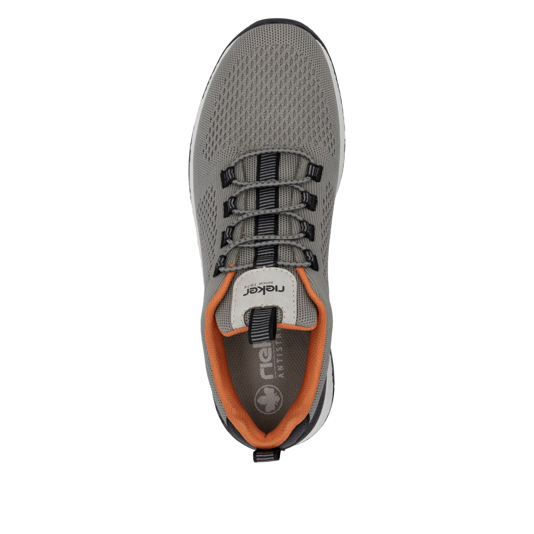 Graue Rieker Herren Slipper B3454-42 mit einem Gummizug sowie der Extraweite H. Schuh von oben.