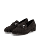 Dunkelbraune Rieker Damen Loafer 46262-25 aus Rauleder mit Schmuckelementen. Schuhpaar seitlich schräg.