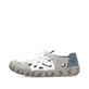 Weiße Rieker Damen Slipper L0358-80 mit Gummizug sowie extra weicher Decksohle. Schuh Außenseite.