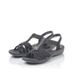 Schwarze Rieker Damen Riemchensandalen 60806-00 mit Schmuckelementen. Schuhpaar seitlich schräg.