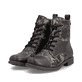 Braune Rieker Damen Schnürstiefel 74800-25 mit wasserabweisender TEX-Membran. Schuhpaar seitlich schräg.