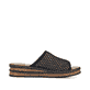 Schwarze Rieker Damen Pantoletten 62904-00 mit einem Gummizug. Schuh Innenseite.