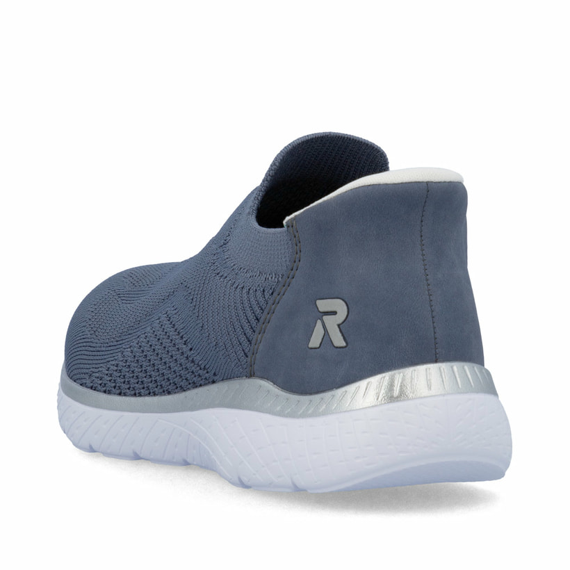 Chaussons Rieker bleus pour femme M5072-10 avec bande élastique. Chaussure vue de l'arrière.