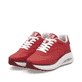 Rote vegane Rieker Damen Sneaker Low W2700-33 mit einer Schnürung. Schuhpaar seitlich schräg.
