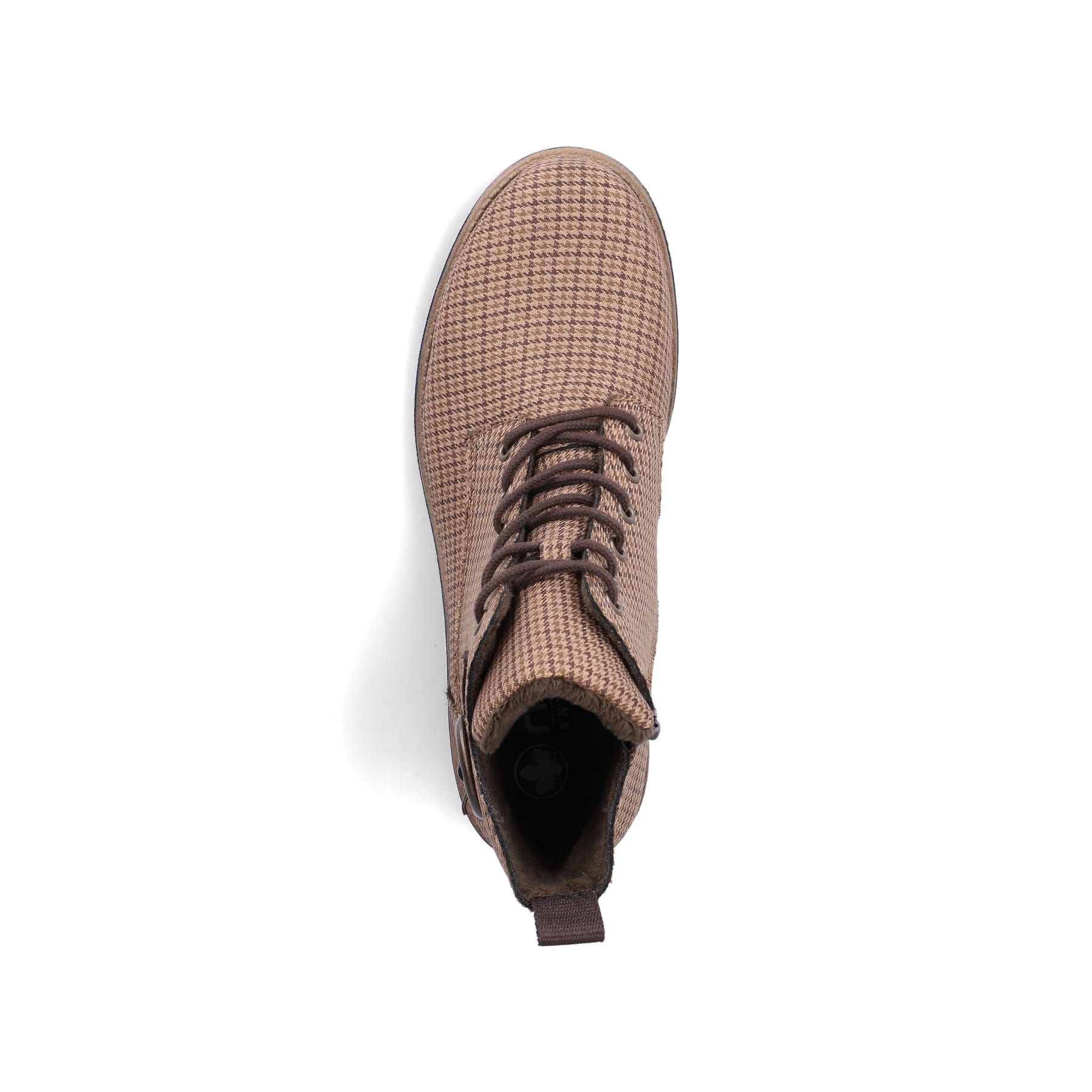 Beige Rieker Damen Schnürstiefel 73520-64 mit Deko-Schnalle. Schuh von oben.