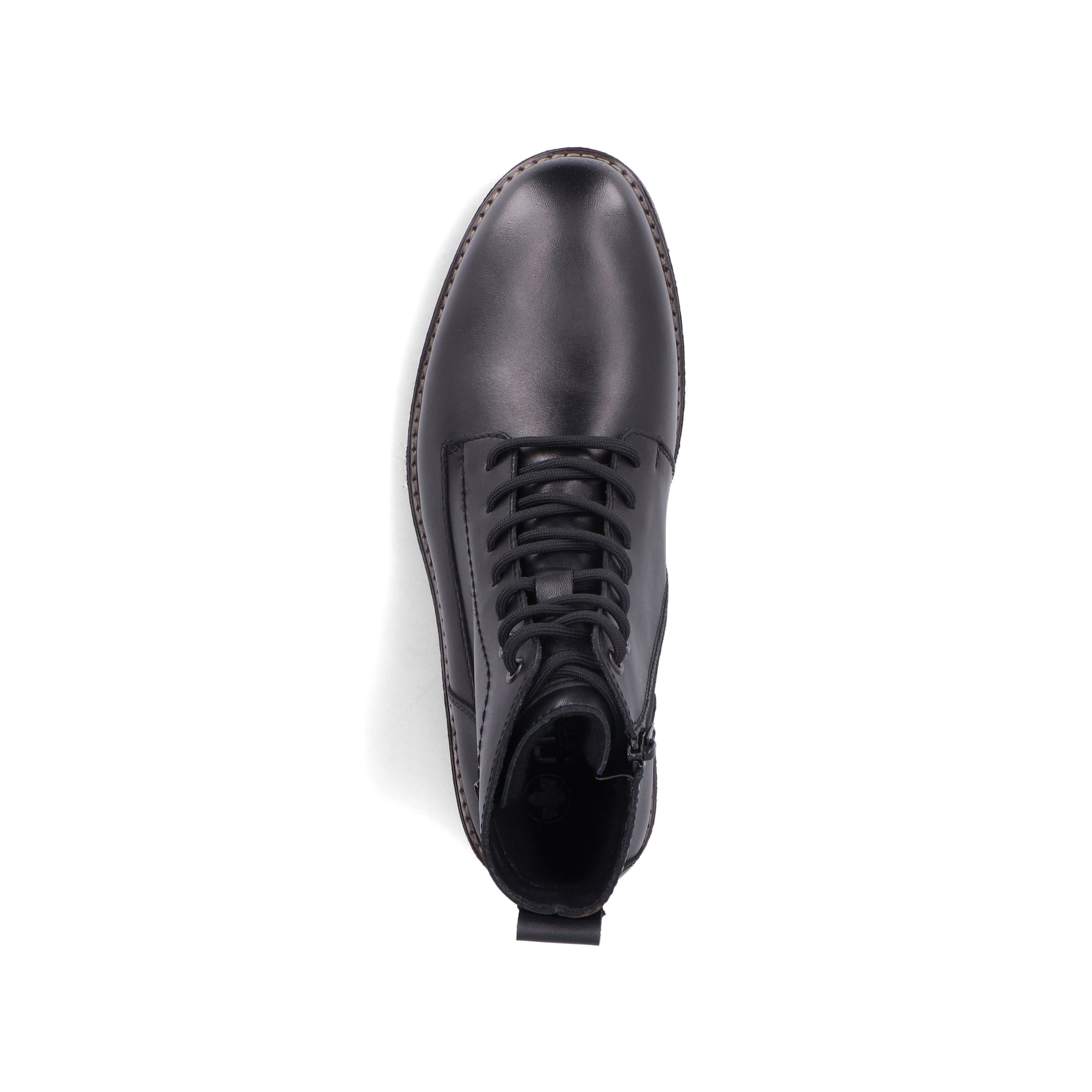 Schwarze Rieker Herren Schnürstiefel 33143-00 aus Glattleder. Schuh von oben.