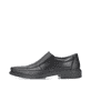Schwarze Rieker Herren Slipper B0873-00 mit Elastikeinsatz sowie Extraweite H. Schuh Außenseite gespiegelt.