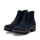 Dunkelblaue Rieker Damen Chelsea Boots 79265-14 aus Rauleder mit einem Gummizug. Schuhpaar seitlich schräg.