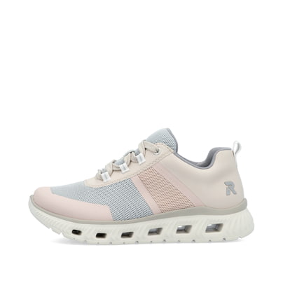 Mehrfarbige vegane Rieker Damen Sneaker Low M6006-90 mit einer Schnürung. Schuh Außenseite.