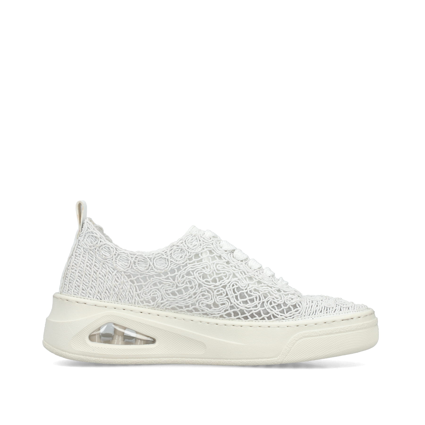 Weiße Rieker Damen Sneaker Low N6409-80 mit Rieker Air Sohlenfenster. Schuh Innenseite.