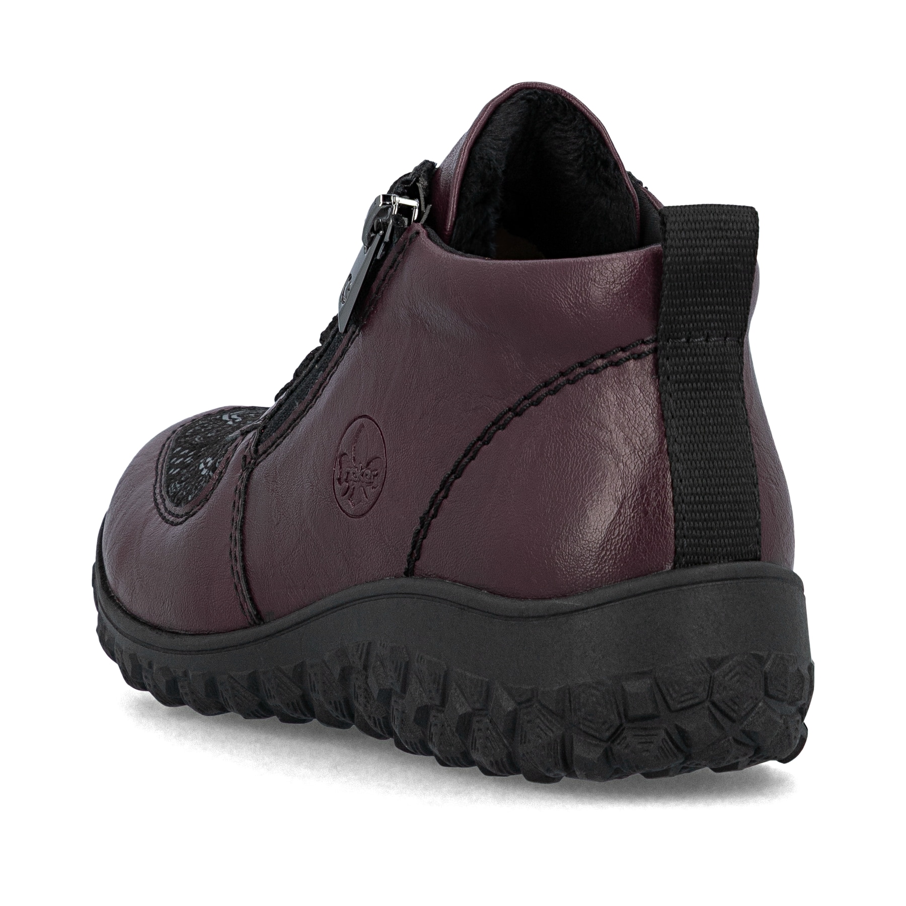 Rote Rieker Damen Kurzstiefel 59541-30 mit Reißverschluss sowie der Extraweite H. Schuh von hinten.