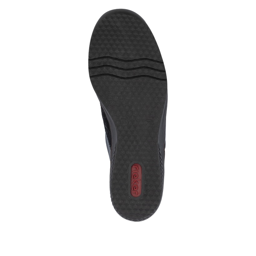 Mocassins Rieker bleus femme 487C0-15 en cuir lisse avec fermeture velcro. Semelle extérieure de la chaussure.