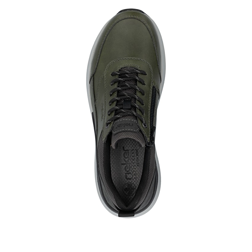 Grüne Rieker Herren Sneaker Low 06000-54 mit Reißverschluss sowie Extraweite H. Schuh von oben.