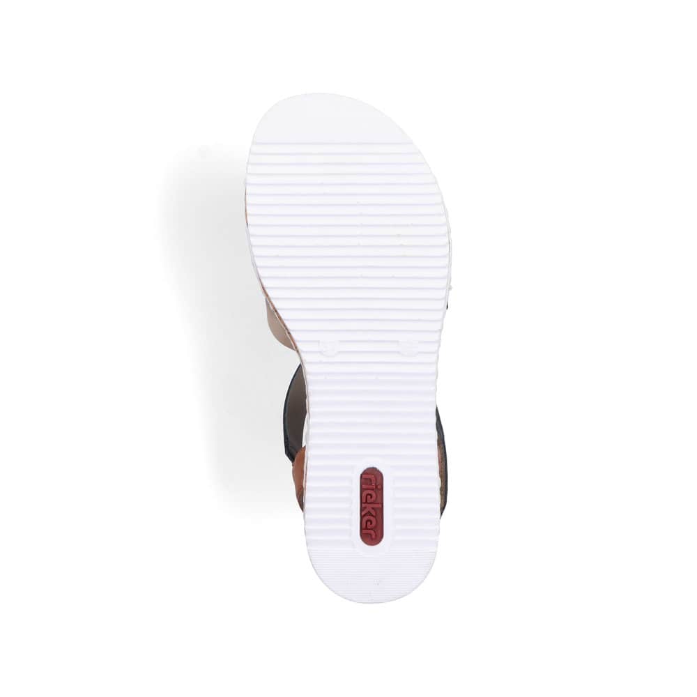 Sandales compensées Rieker bleues femme V3663-91 avec fermeture velcro. Semelle extérieure de la chaussure.