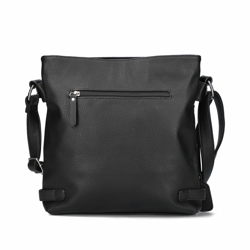 Rieker Damen Handtasche H1072-01 in Nachtschwarz aus Kunstleder mit Reißverschluss. Handtasche Rückseite.