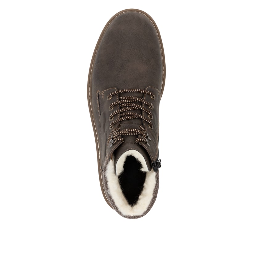 Espressobraune Rieker Herren Schnürstiefel F3811-25 mit Schnürung und Reißverschluss. Schuh von oben