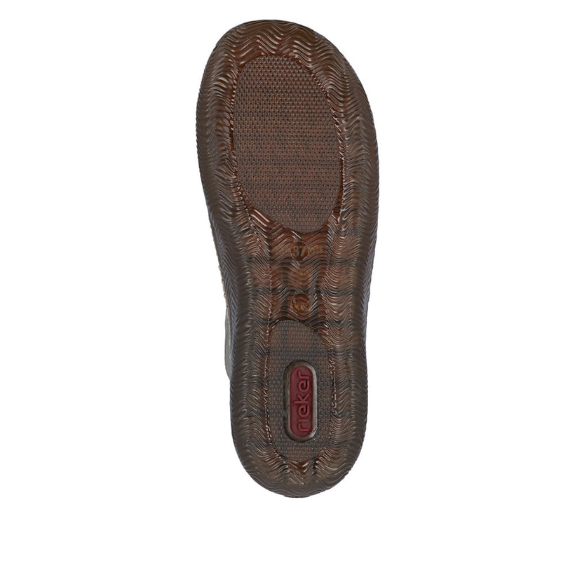 Grüne Rieker Damen Schnürschuhe N2401-54 mit modernen Ziernähten. Schuh Laufsohle.
