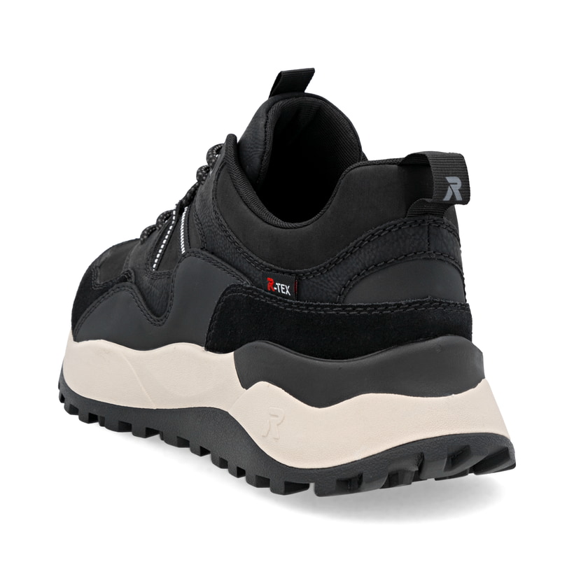 Baskets basses Rieker noires pour homme U1301-02 avec membrane RiekerTEX. Chaussure vue de l'arrière.
