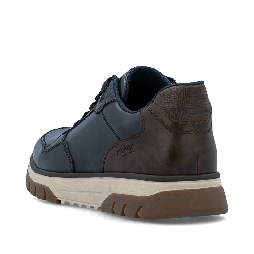 Blaue Rieker Herren Sneaker Low B9301-14 aus Glattleder mit einem Reißverschluss. Schuh von hinten.