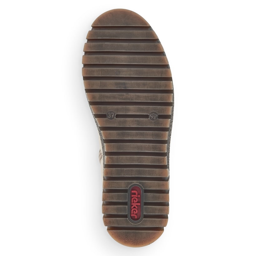 Braunbeige Rieker Damen Stiefeletten Y2594-20 mit Reißverschluss sowie Blockabsatz. Schuh Innenseite