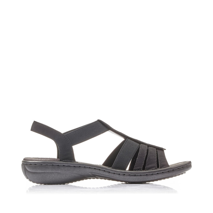 Sandales à lanières Rieker noires femme 60870-00 avec bande élastique. Intérieur de la chaussure.