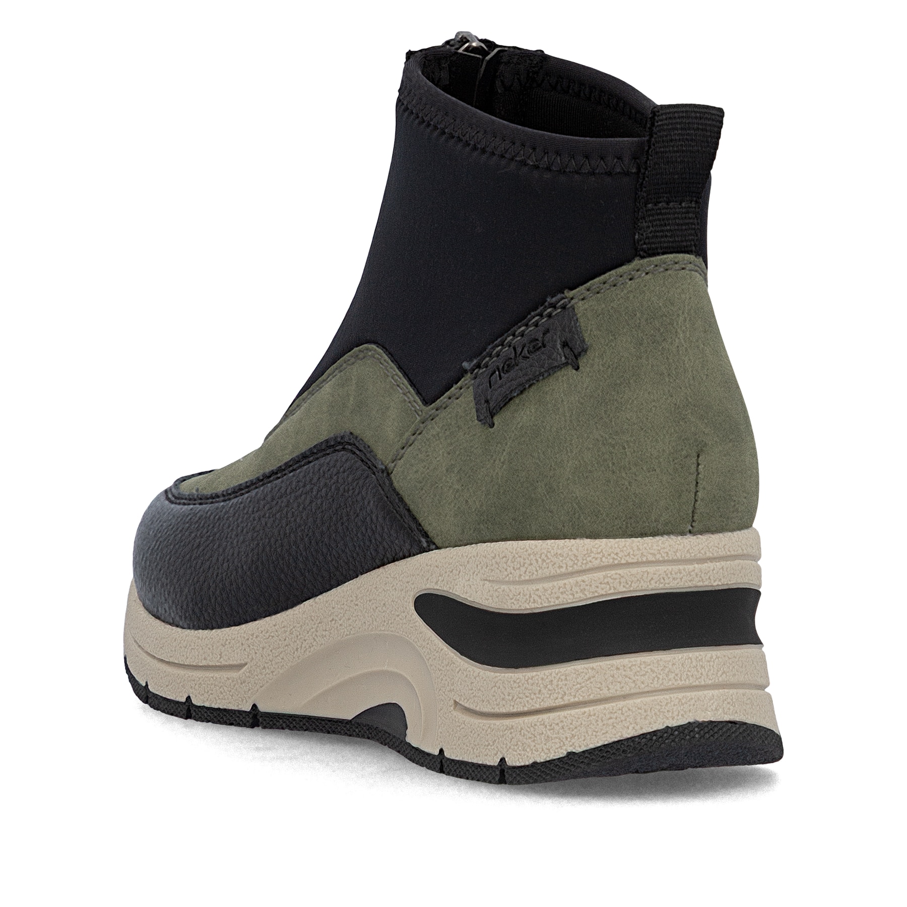 Baskets montantes Rieker vertes pour femme N9362-54 avec fermeture éclair. Chaussure vue de dessus.