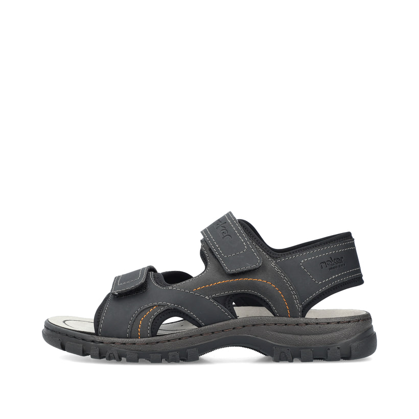 Schwarze Rieker Herren Trekkingsandalen 25053-00 mit einem Klettverschluss. Schuh Außenseite.
