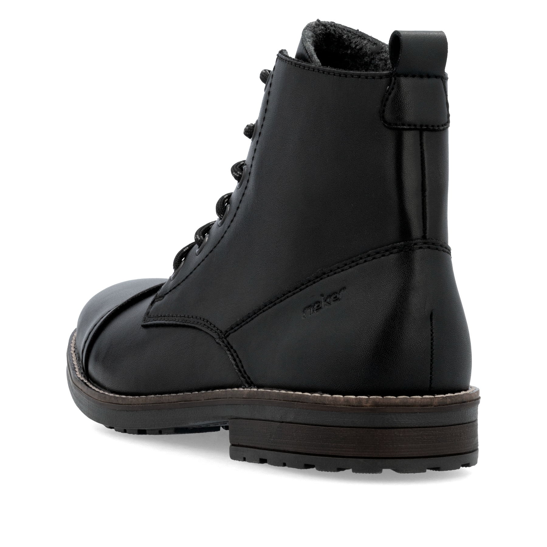 Graphitschwarze Rieker Herren Schnürstiefel 33205-00 mit Schnürung und Reißverschluss. Schuh von hinten