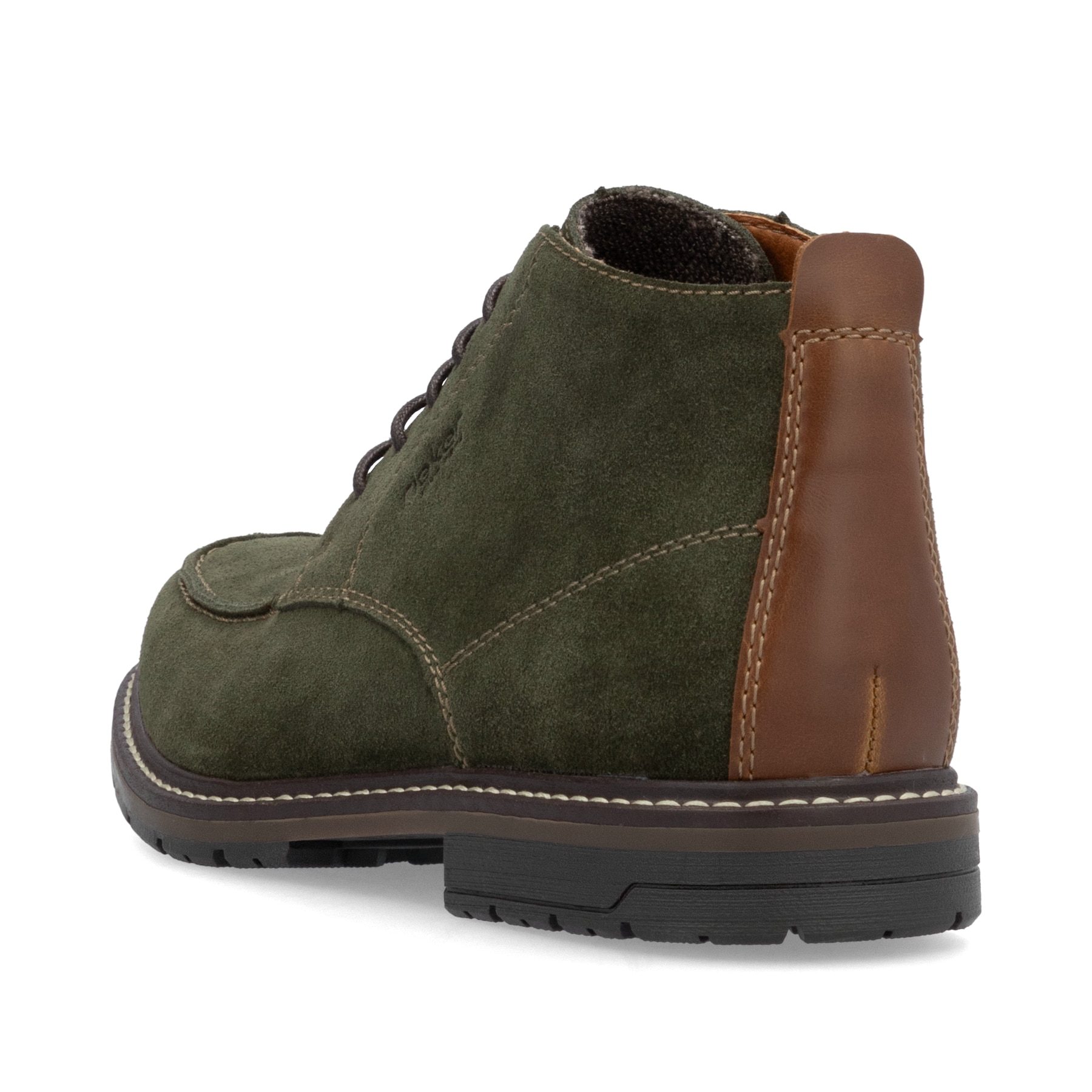 Chaussures à lacets Rieker vertes pour homme 13700-54 avec largeur G 1/2. Chaussure vue de l'arrière.