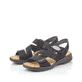 Schwarze Rieker Damen Riemchensandalen 64573-00 mit einem Klettverschluss. Schuhpaar seitlich schräg.