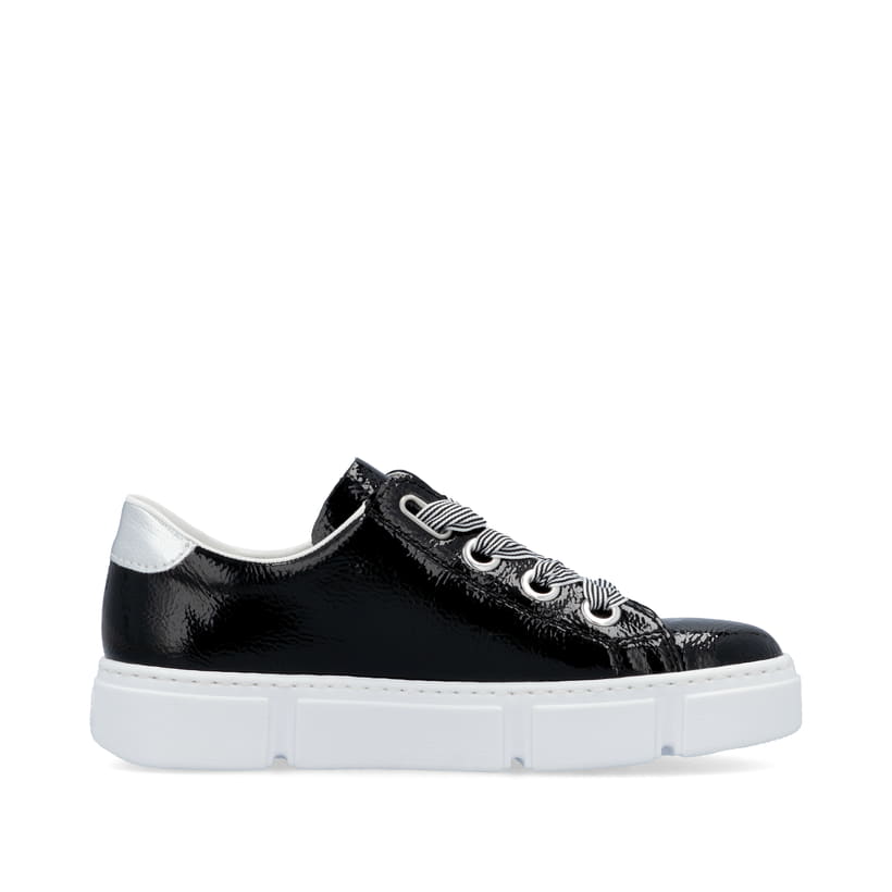 Baskets basses Rieker noires pour femme N59A2-00 avec lacets. Intérieur de la chaussure.