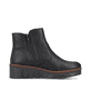 Graphitschwarze Rieker Damen Kurzstiefel X9165-00 mit einer Profilsohle mit Keilabsatz. Schuh Innenseite