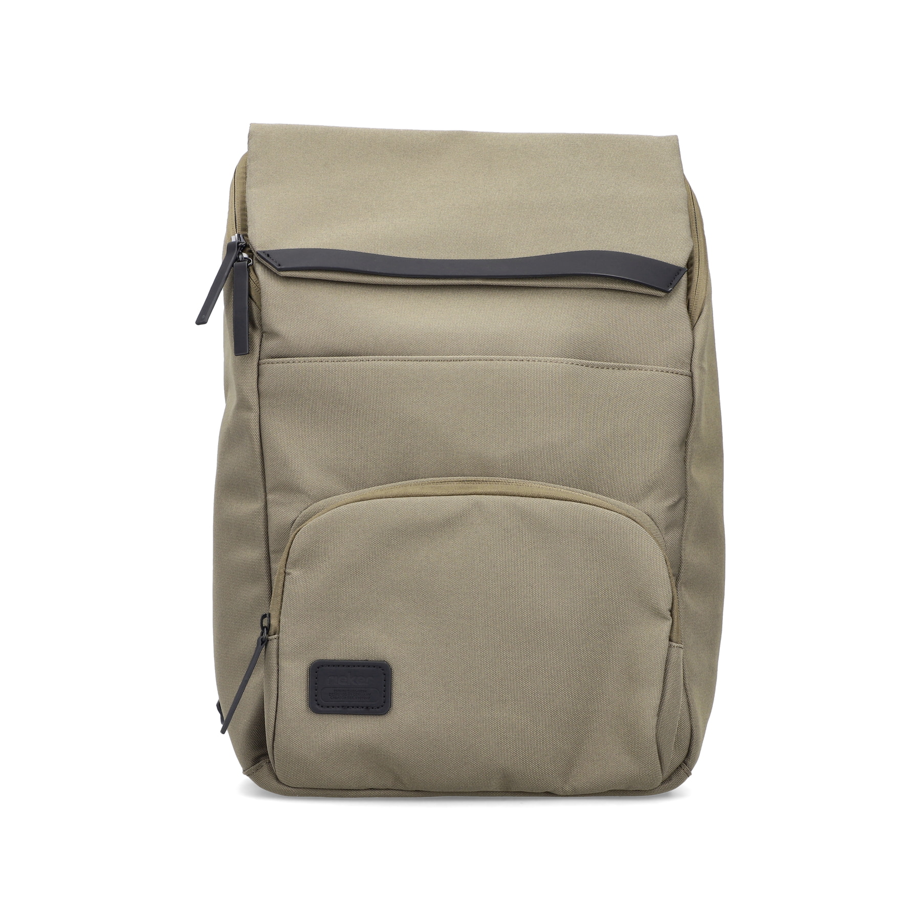 Sac à dos Rieker H5102-52 en vert avec fermeture éclair et compartiment pour ordinateur portable. Face avant.