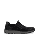 Mocassins Rieker noirs pour homme B9062-00 avec bande élastique. Chaussure vue de l'arrière.