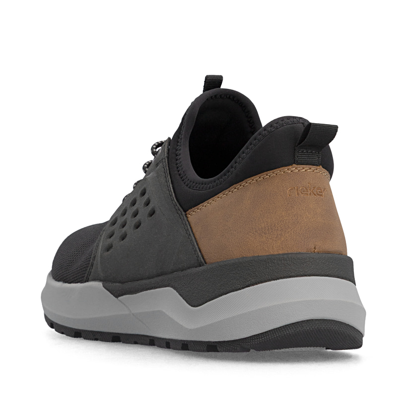 Mocassins Rieker noirs pour hommes 06058-00 avec bande élastique. Chaussure vue de l'arrière.
