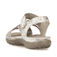 Beige Rieker Damen Trekkingsandalen 64888-60 mit einem Klettverschluss. Schuh von hinten.