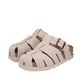 Mules Rieker beiges pour femme V3164-62 en cuir velours avec boucles. Chaussures inclinées sur le côté.