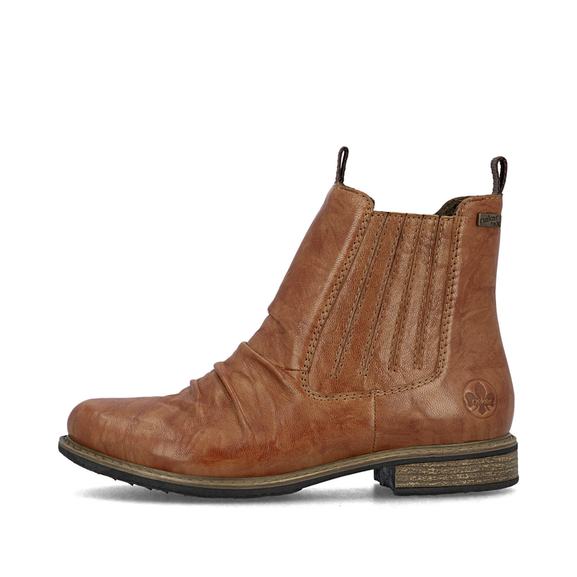 Chelsea Boots Rieker marron pour femme 74855-22 en cuir lisse. Côté extérieur de la chaussure.