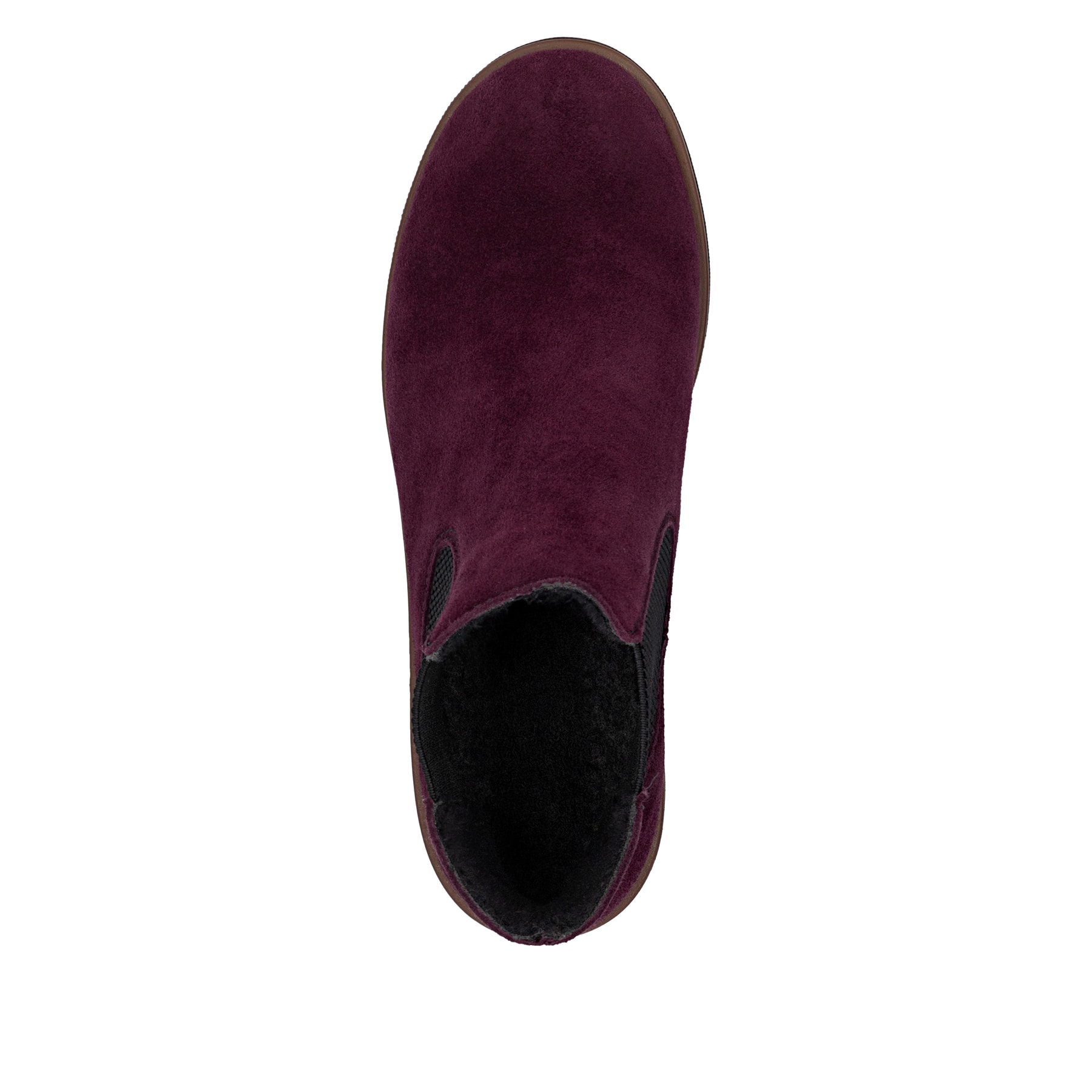 Dunkelrote Rieker Damen Chelsea Boots 79265-30 aus Rauleder mit einem Gummizug. Schuh Laufsohle.