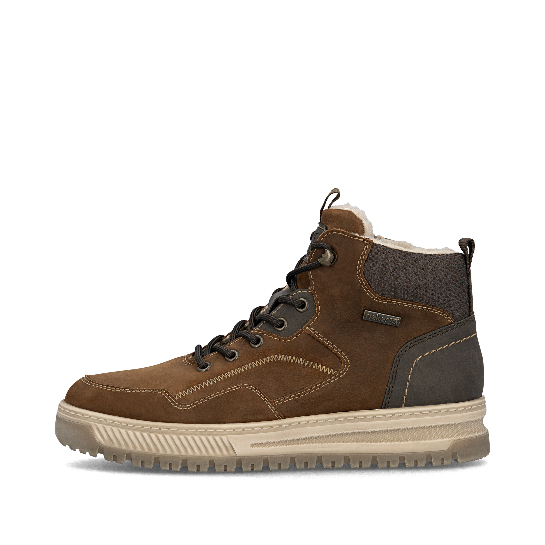 Braune Rieker Herren Schnürstiefel 38554-23 aus Rauleder. Schuh Außenseite.