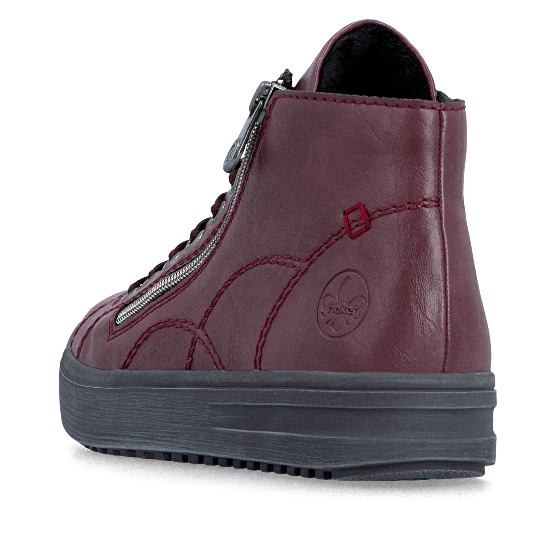 Baskets montantes Rieker rouges pour femmes L2520-33. Chaussure vue de l'arrière.
