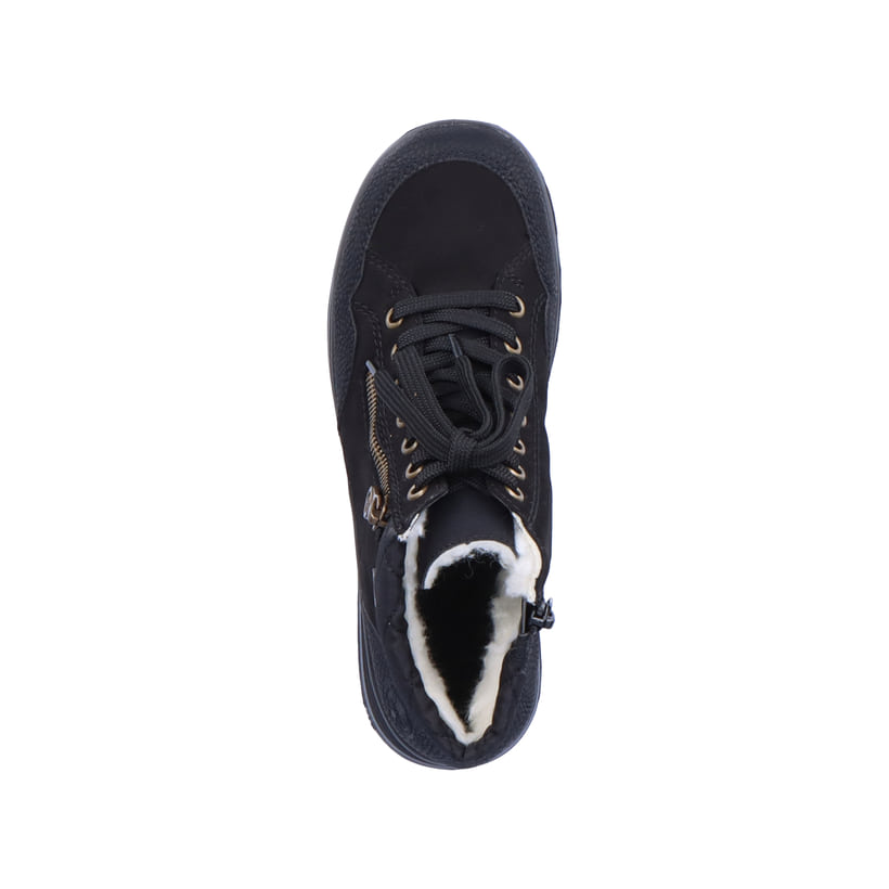Tiefschwarze Rieker Damen Schnürschuhe L7701-00 mit Schnürung und Reißverschluss. Schuh Laufsohle