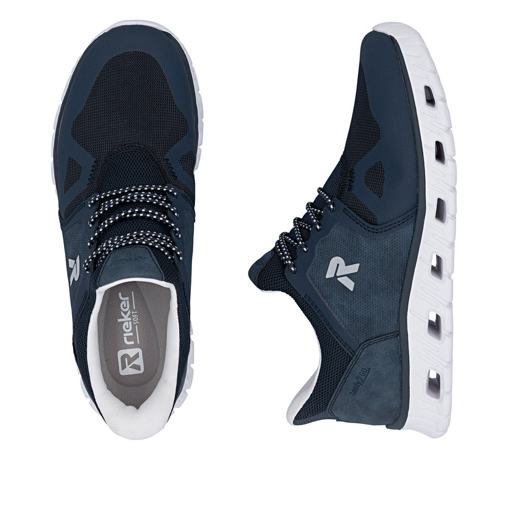 Baskets basses Rieker bleues homme 04355-14 avec option easy in facile. Chaussure vue de dessus, couchée.