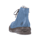 
Himmelblaue Rieker Damen Schnürstiefel 78240-14 mit einer robusten Profilsohle. Schuh von hinten
