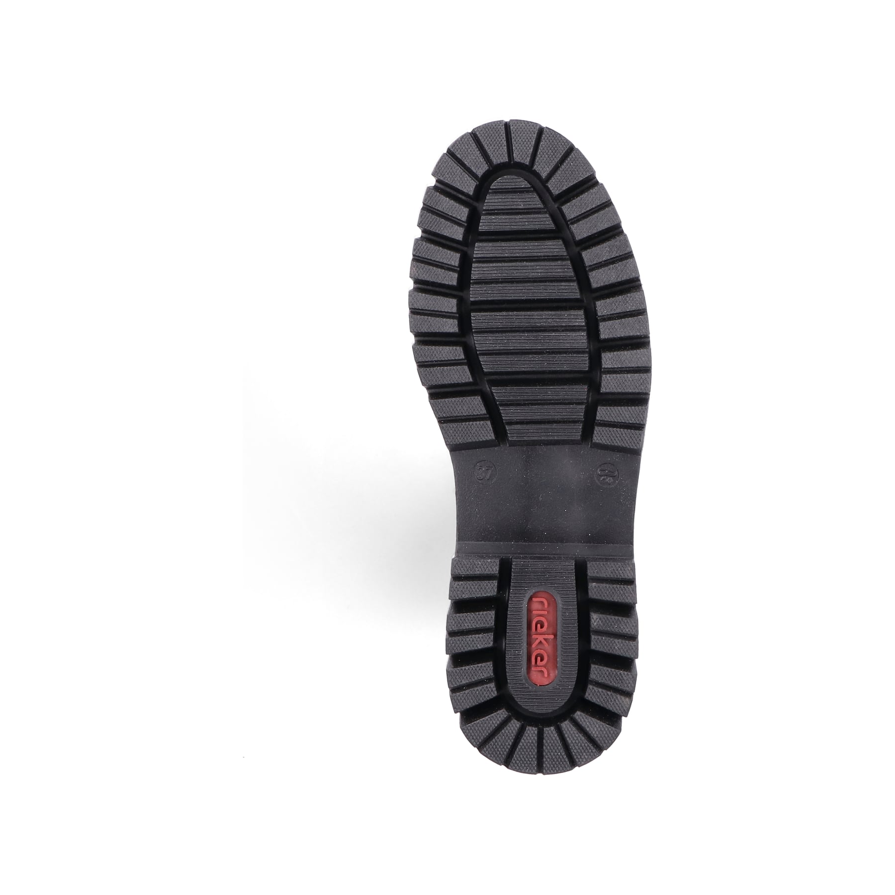 Schwarze Rieker Damen Hochschaftstiefel Z9490-00 mit einem Reißverschluss. Schuh Laufsohle.